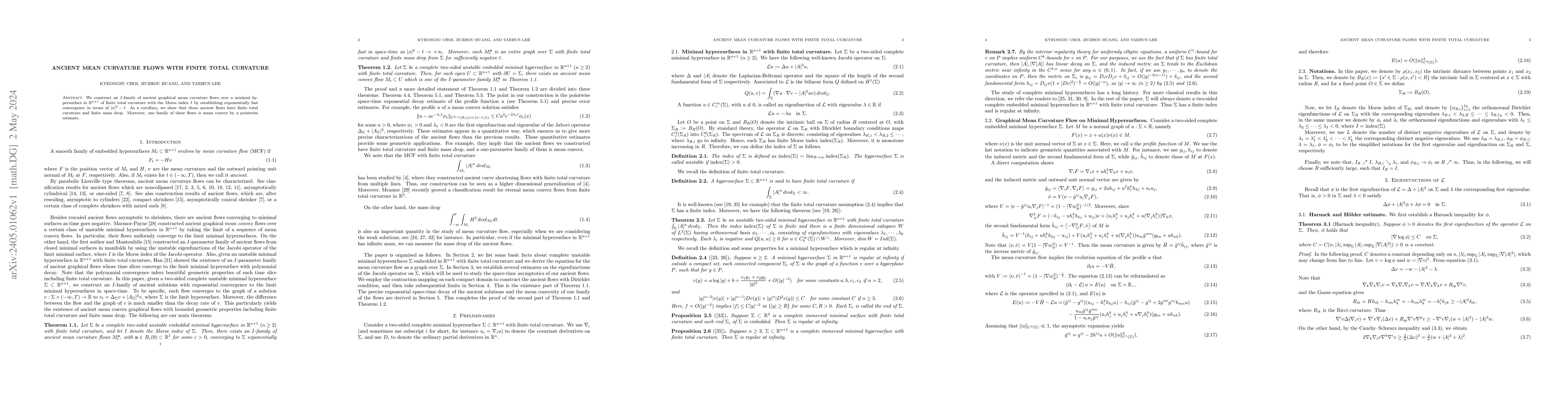 Thumbnail for Ancient mean curvature flows with finite total curvature