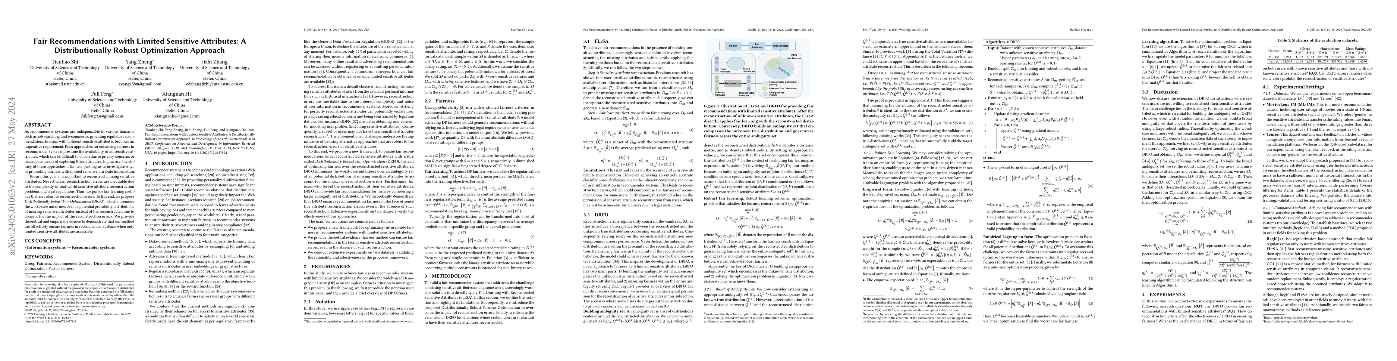 Thumbnail for Fair Recommendations with Limited Sensitive Attributes: A
  Distributionally Robust Optimization Approach