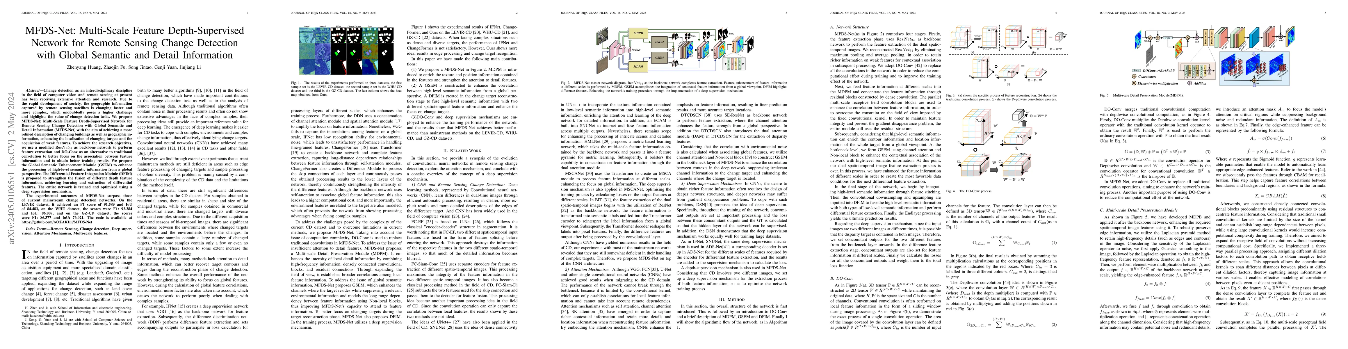 Thumbnail for MFDS-Net: Multi-Scale Feature Depth-Supervised Network for Remote
  Sensing Change Detection with Global Semantic and Detail Information