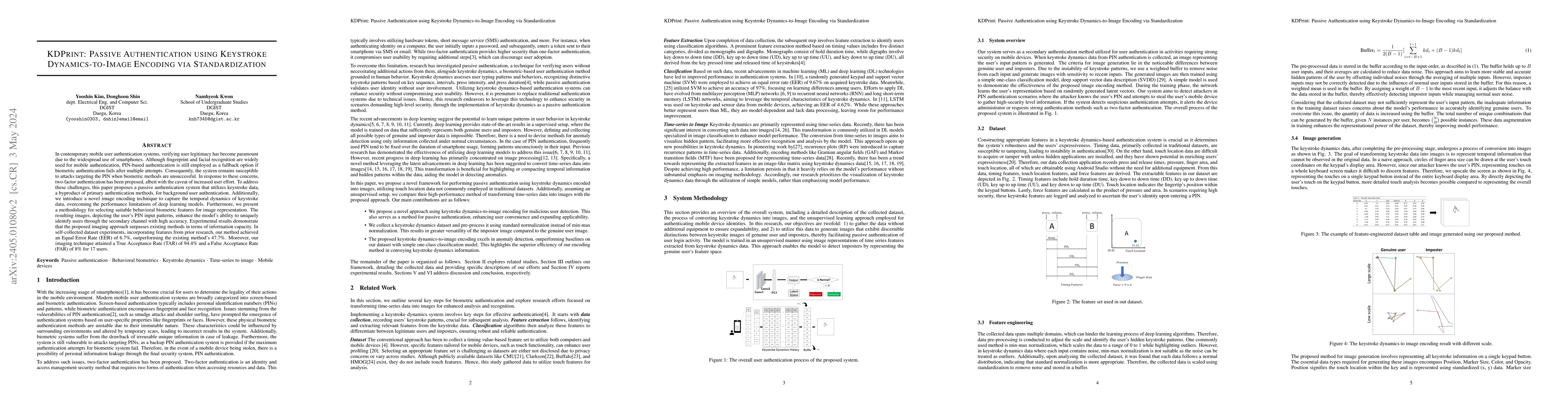 Thumbnail for KDPrint: Passive Authentication using Keystroke Dynamics-to-Image
  Encoding via Standardization