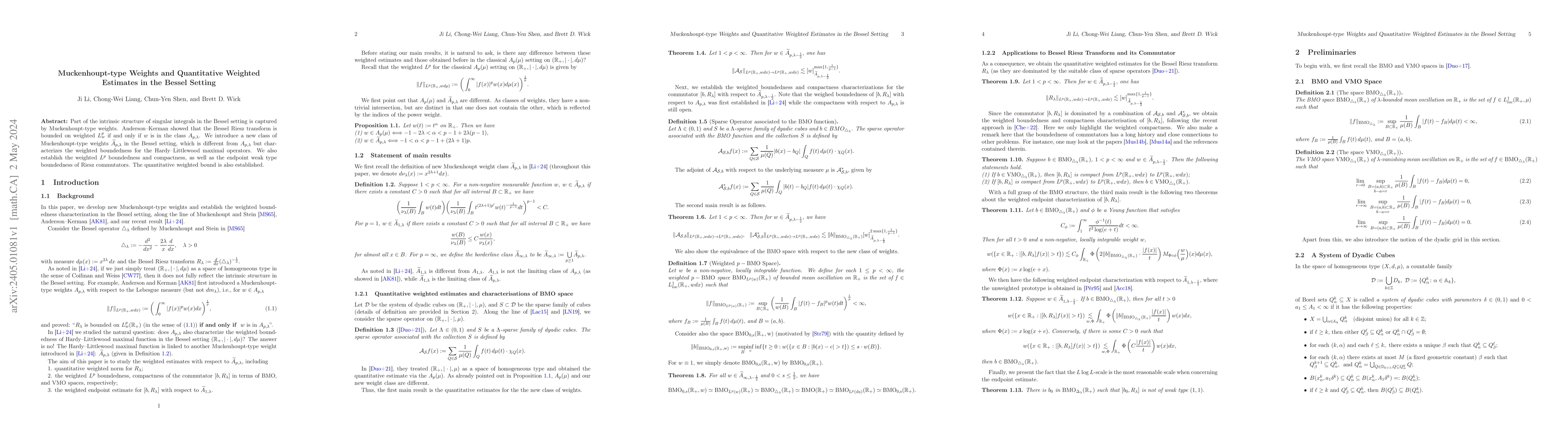 Thumbnail for Muckenhoupt-Type Weights and Quantitative Weighted Estimate in the
  Bessel Setting