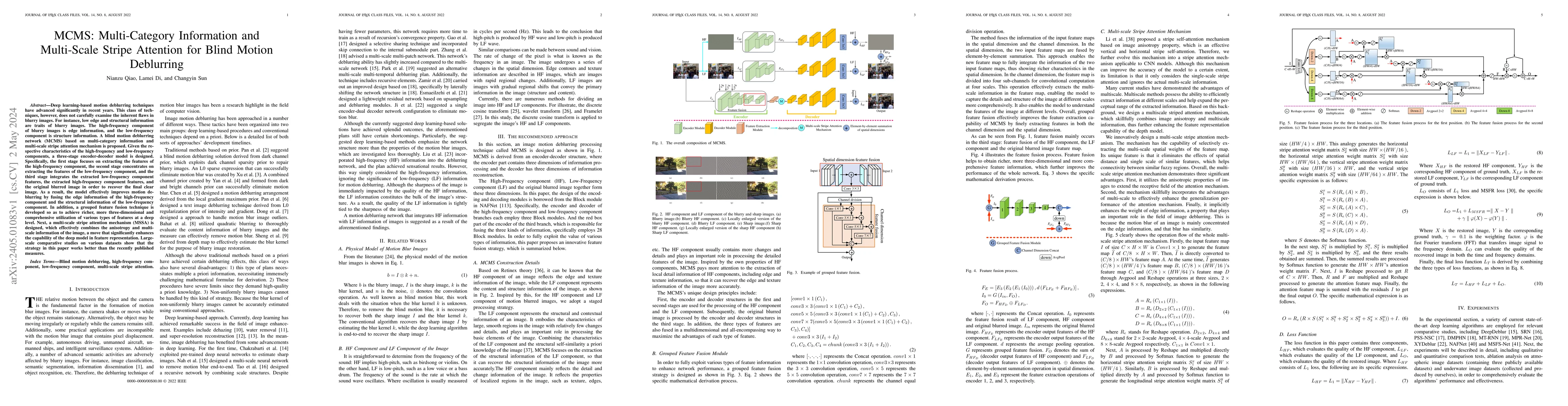 Thumbnail for MCMS: Multi-Category Information and Multi-Scale Stripe Attention for
  Blind Motion Deblurring