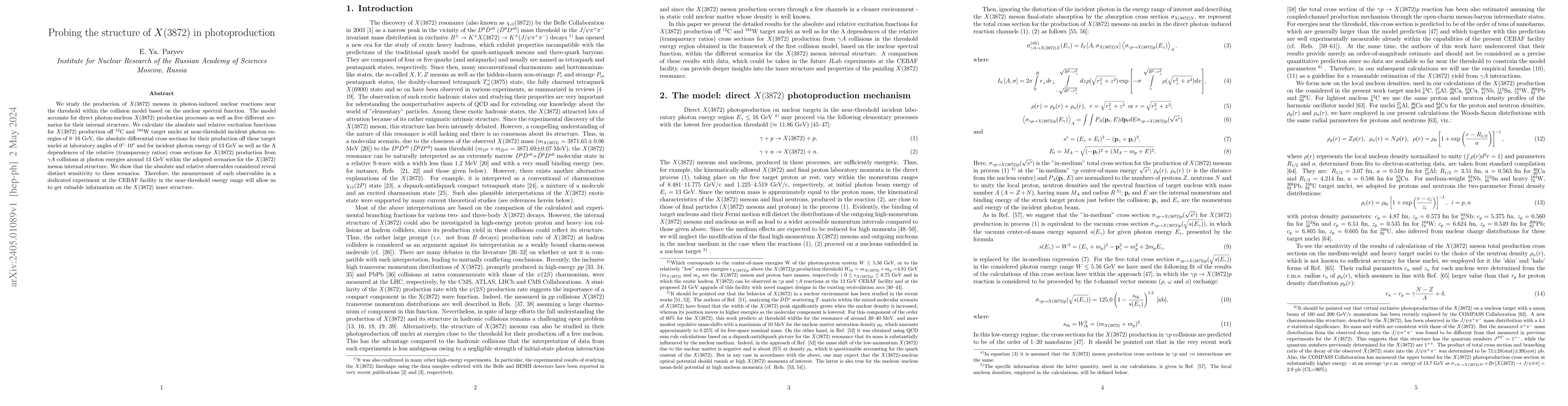 Thumbnail for Probing the structure of $X(3872)$ in photoproduction