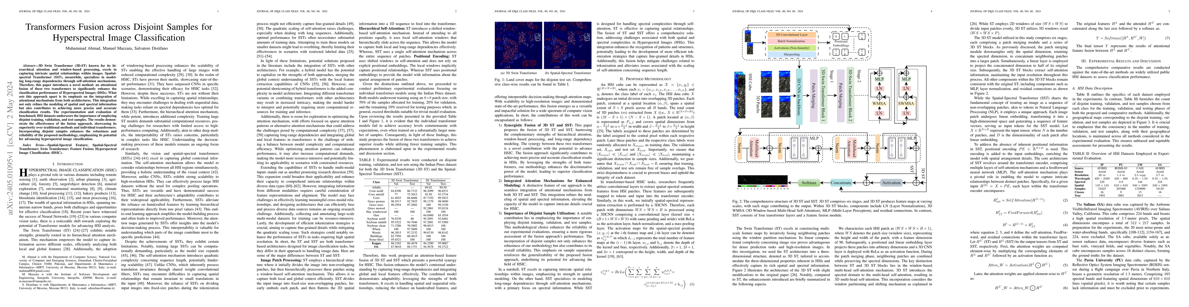 Thumbnail for Transformers Fusion across Disjoint Samples for Hyperspectral Image
  Classification