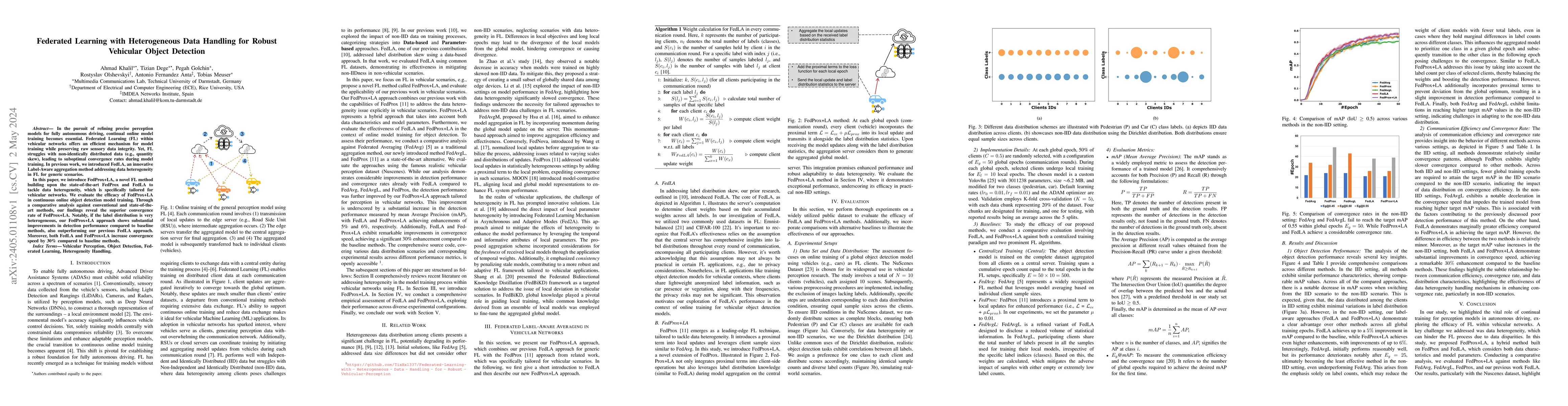 Thumbnail for Federated Learning with Heterogeneous Data Handling for Robust Vehicular
  Object Detection