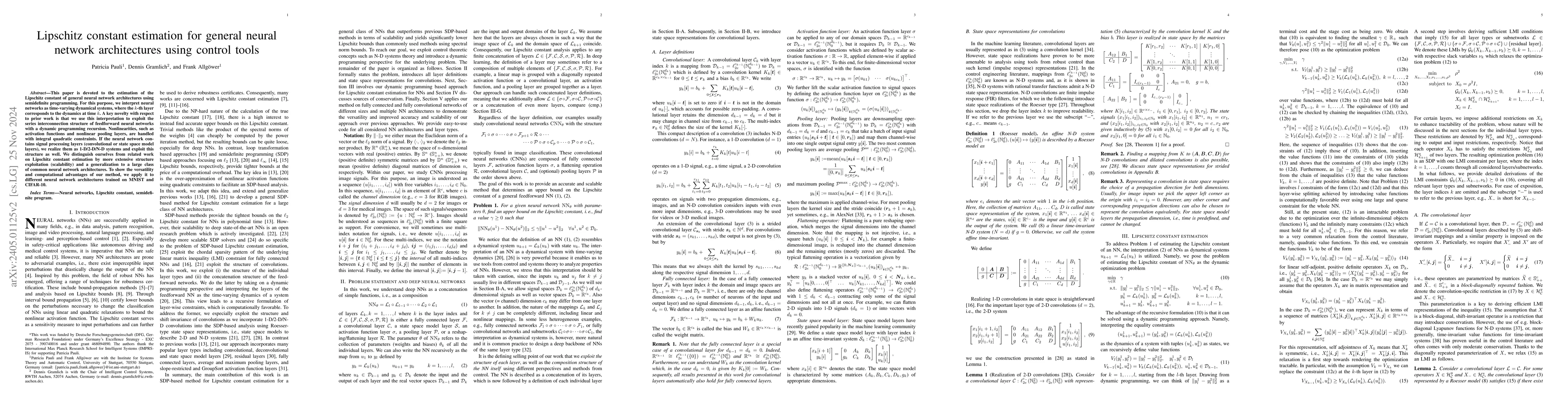 Thumbnail for Lipschitz constant estimation for general neural network architectures
  using control tools