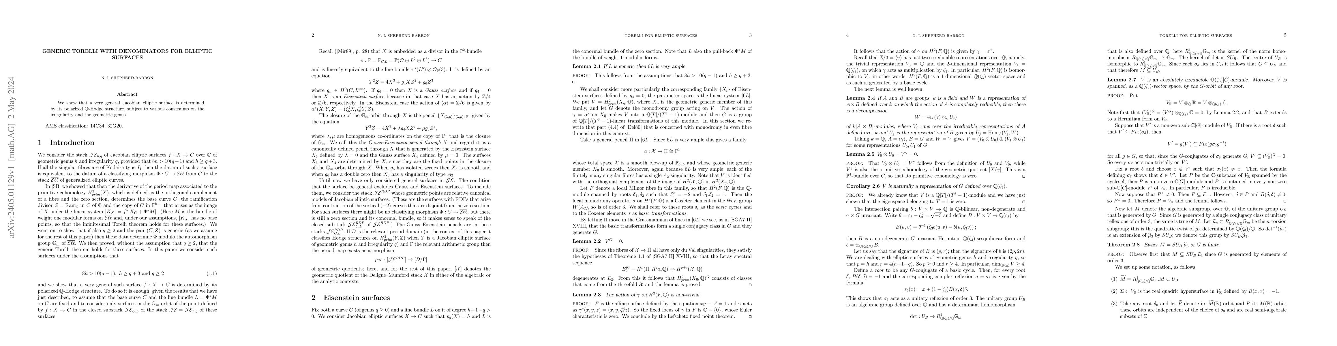 Thumbnail for Generic Torelli with denominators for elliptic surfaces