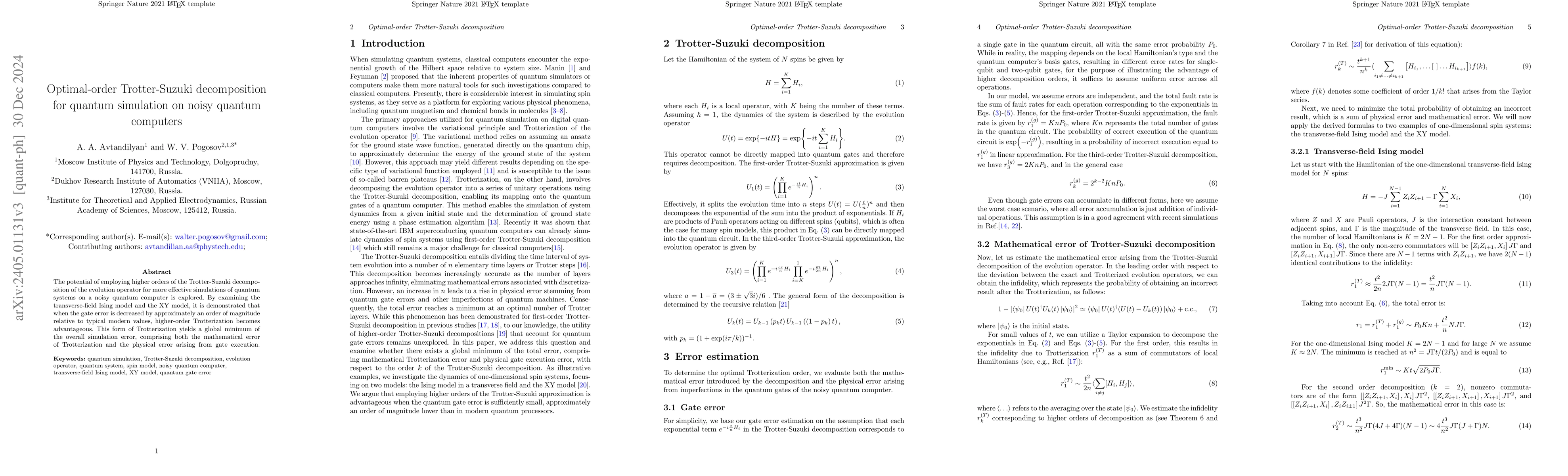 Thumbnail for Optimal-order Trotter-Suzuki decomposition for quantum simulation on
  noisy quantum computers