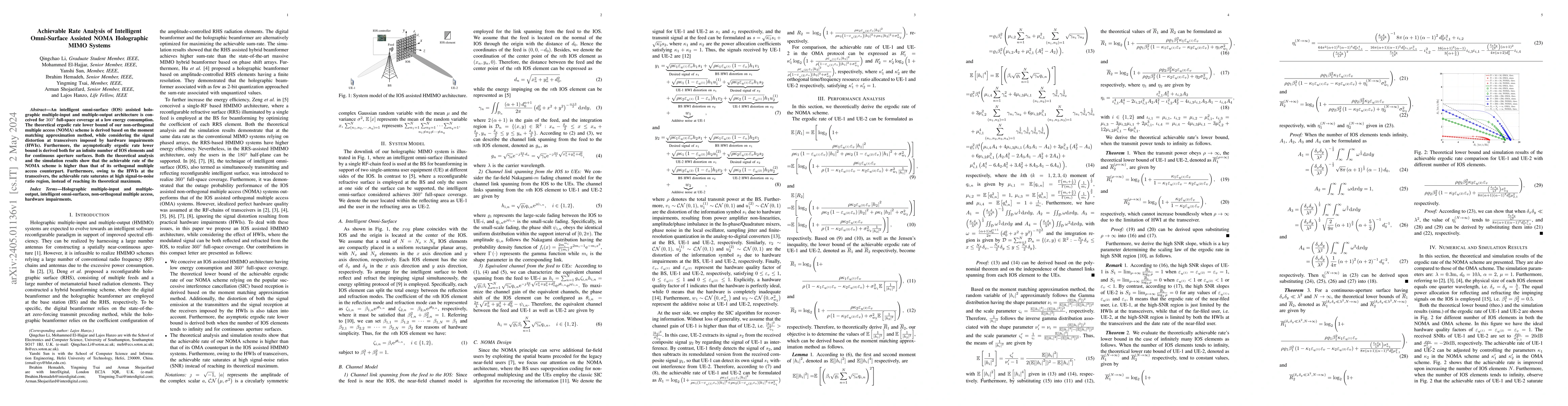 Thumbnail for Achievable Rate Analysis of Intelligent Omni-Surface Assisted NOMA
  Holographic MIMO Systems