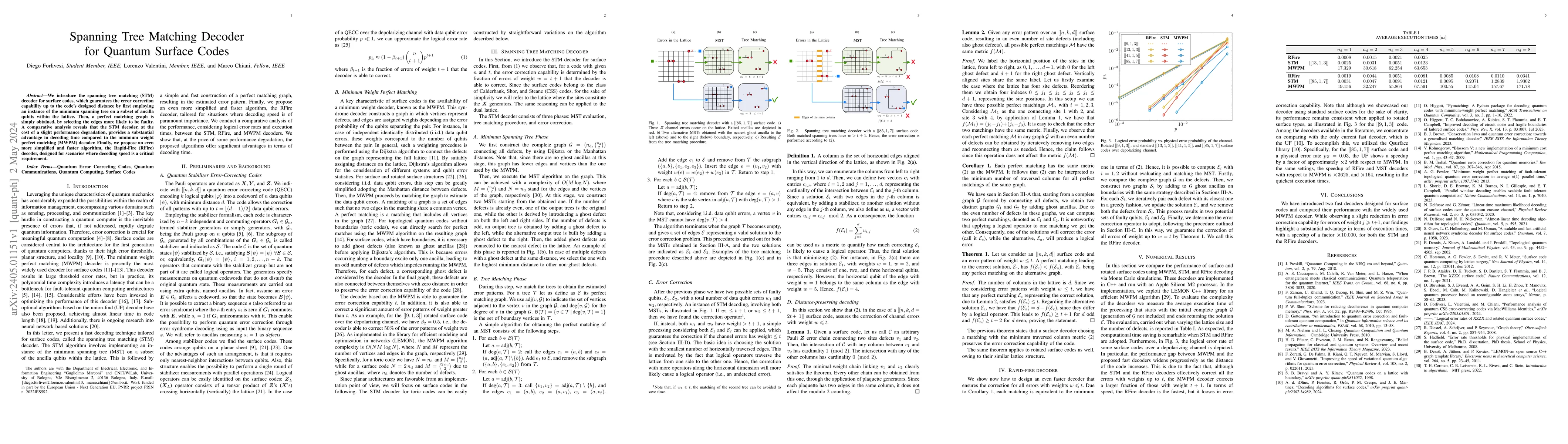 Thumbnail for Spanning Tree Matching Decoder for Quantum Surface Codes