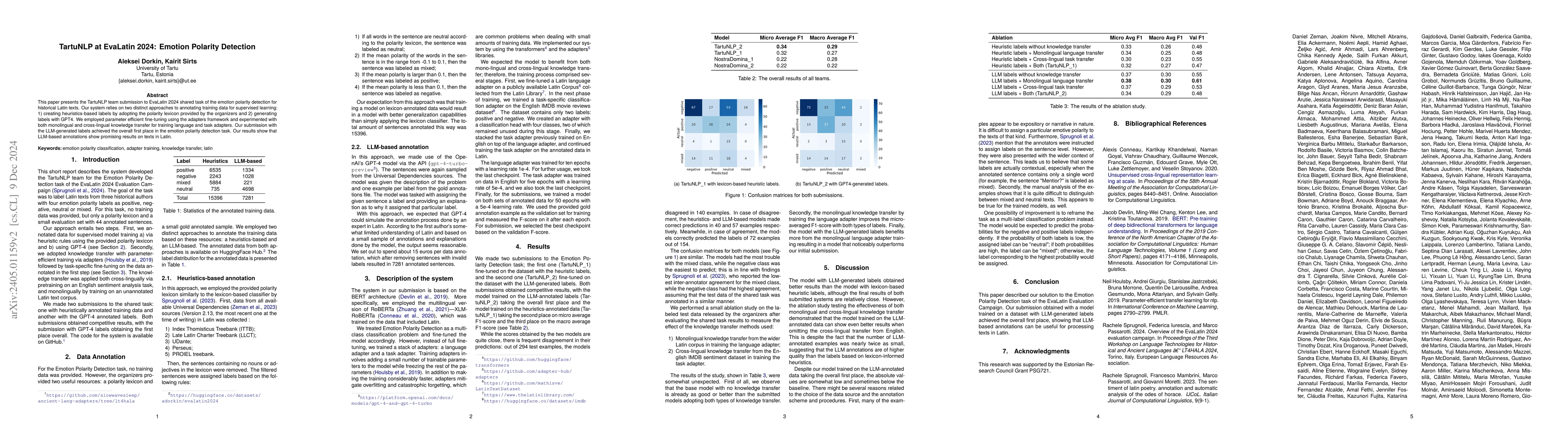 Thumbnail for TartuNLP at EvaLatin 2024: Emotion Polarity Detection