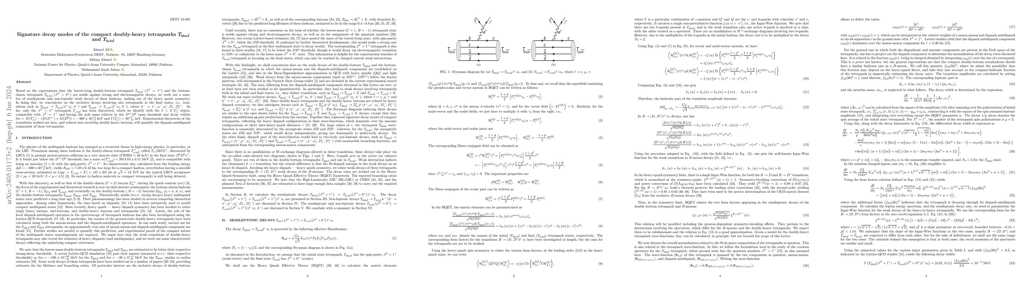 Thumbnail for Signature decay modes of the compact doubly-heavy tetraquarks
  $T_{bb\bar{u} \bar{d}}$ and $T_{bc\bar{u} \bar{d}}$