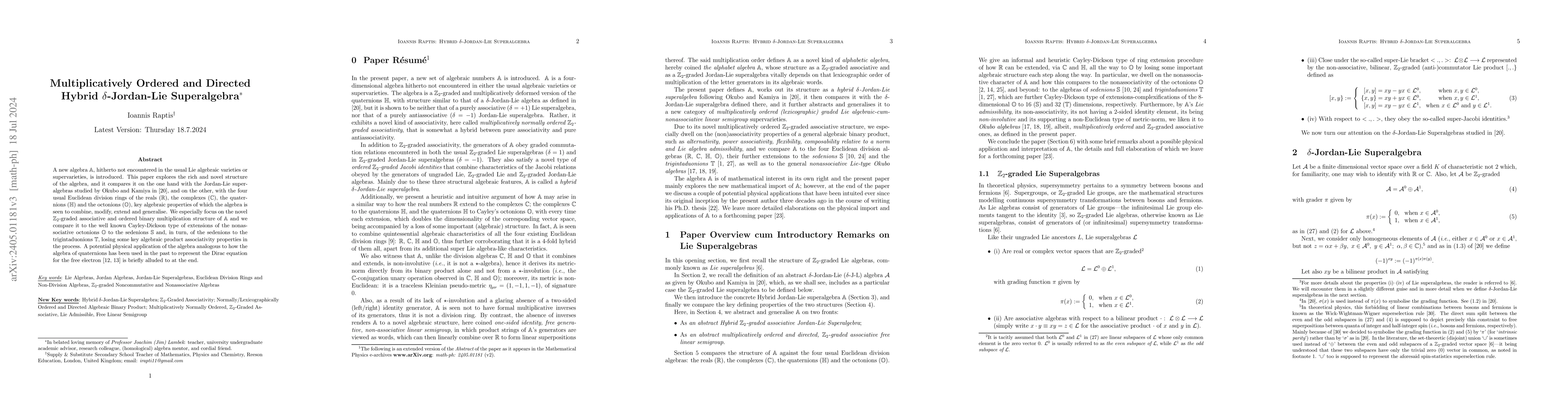 Thumbnail for Multiplicatively Ordered and Directed Hybrid Jordan-Lie Superalgebra