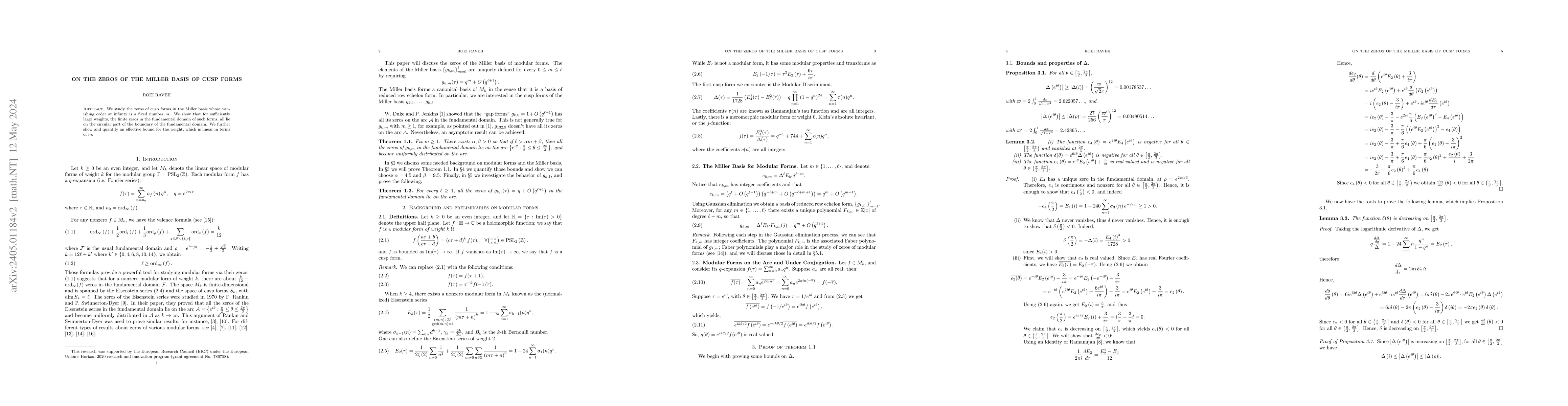 Thumbnail for On the Zeros of the Miller Basis of Cusp Forms