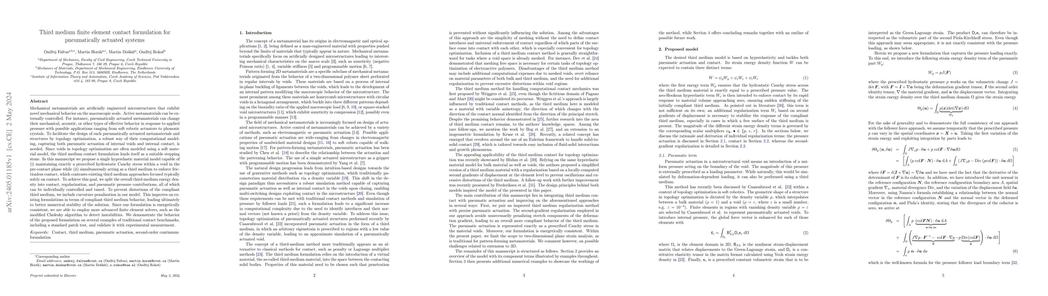 Thumbnail for Third Medium Finite Element Contact Formulation for Pneumatically
  Actuated Systems