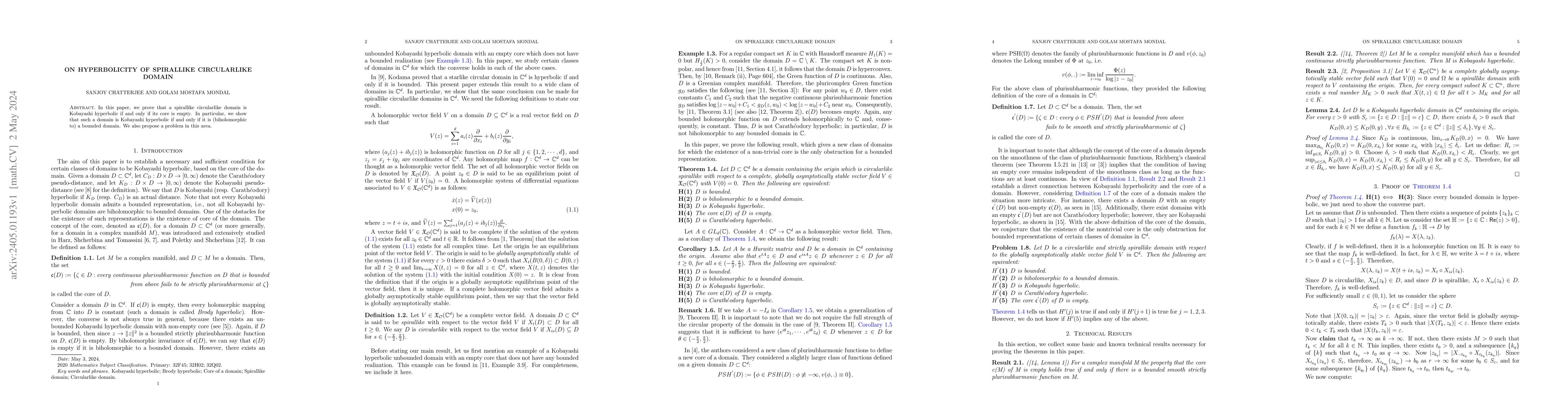 Thumbnail for On Hyperbolicity of Spirallike Circularlike domain