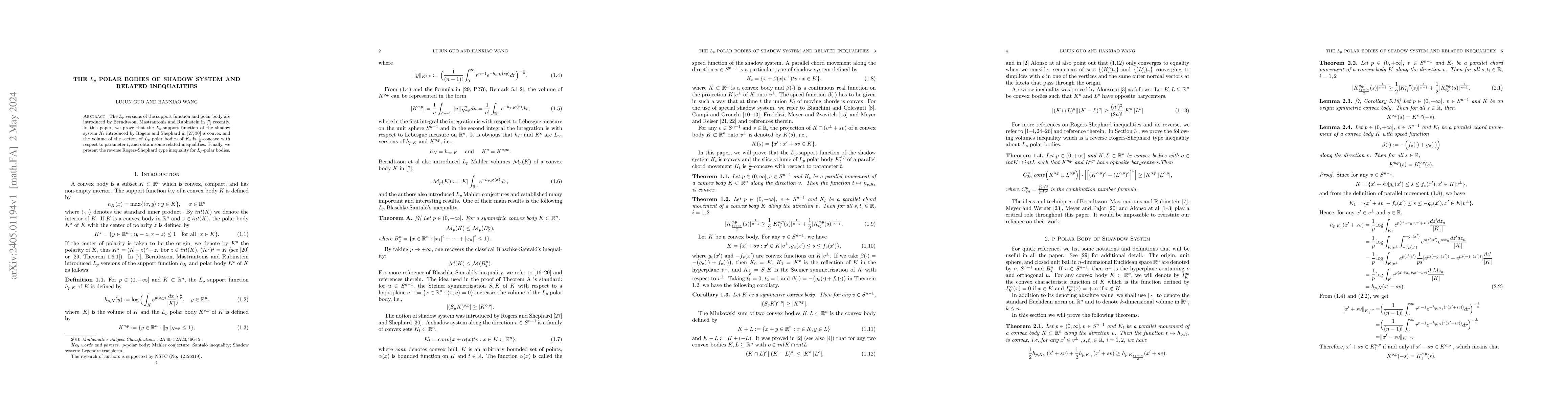 Thumbnail for The Lp Polar bodies of shadow system and related inequalities