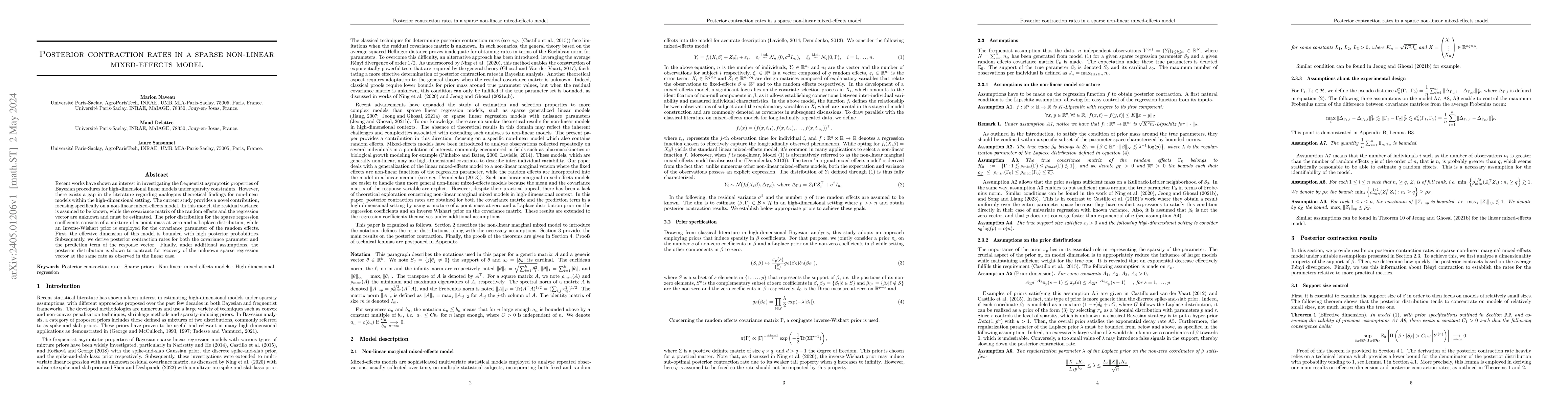Thumbnail for Posterior contraction rates in a sparse non-linear mixed-effects model