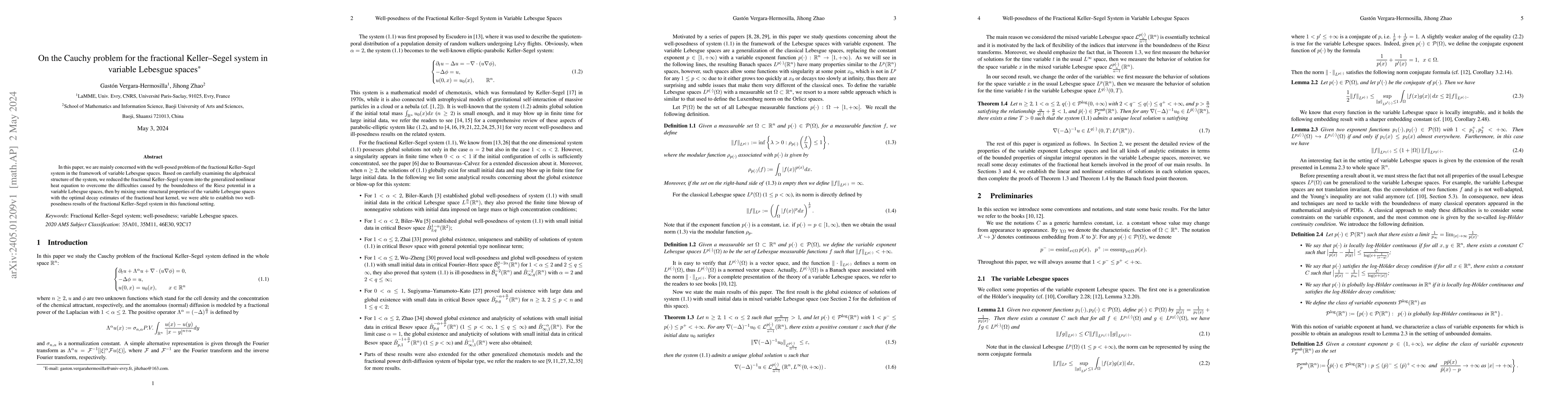 Thumbnail for On the Cauchy problem for the fractional Keller-Segel system in variable
  Lebesgue spaces