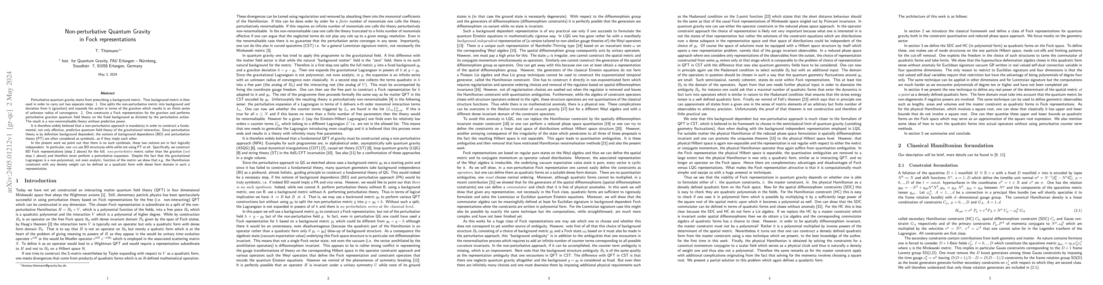 Thumbnail for Non-perturbative Quantum Gravity in Fock representations