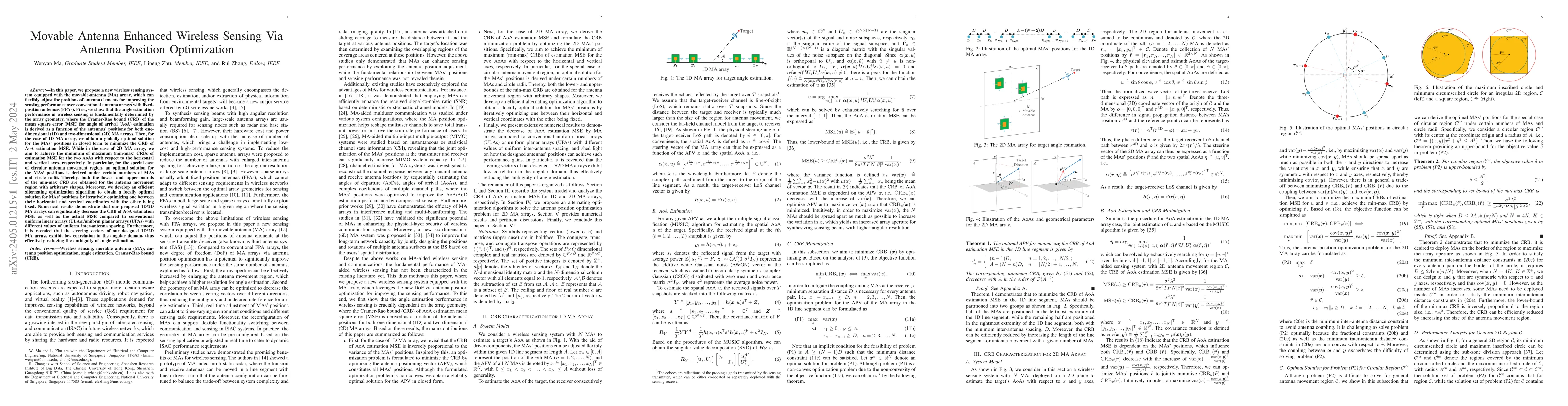 Thumbnail for Movable Antenna Enhanced Wireless Sensing Via Antenna Position
  Optimization