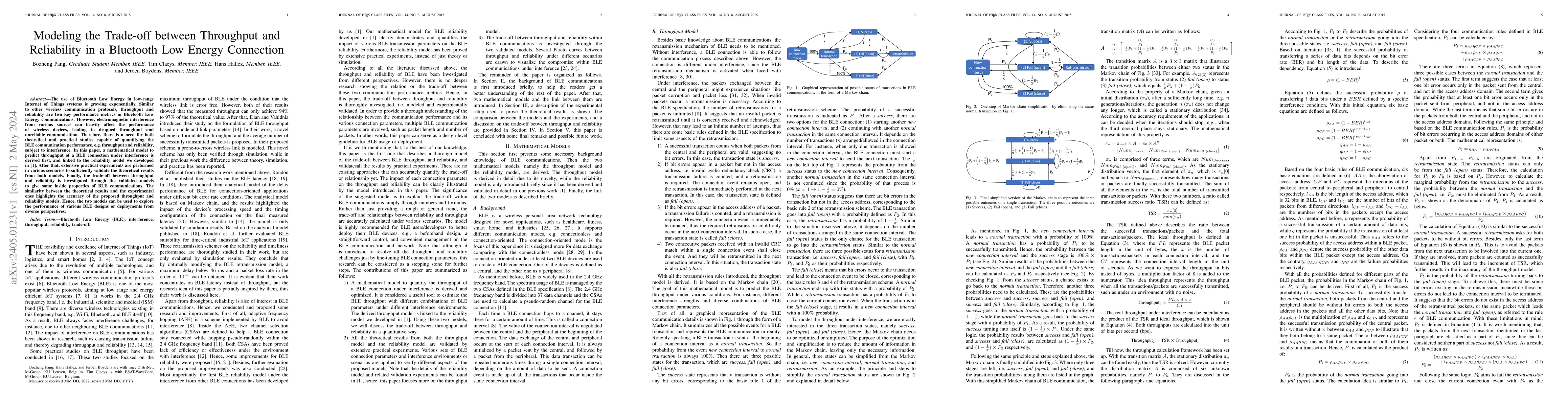 Thumbnail for Modeling the Trade-off between Throughput and Reliability in a Bluetooth
  Low Energy Connection