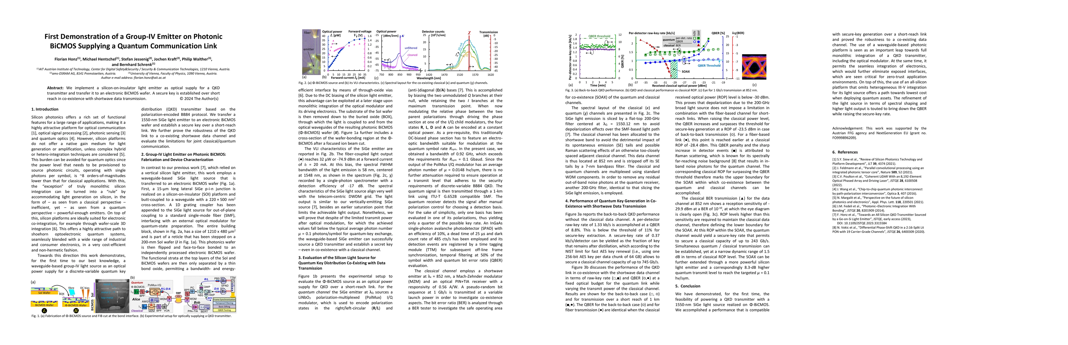 Thumbnail for First Demonstration of a Group-IV Emitter on Photonic BiCMOS Supplying a
  Quantum Communication Link