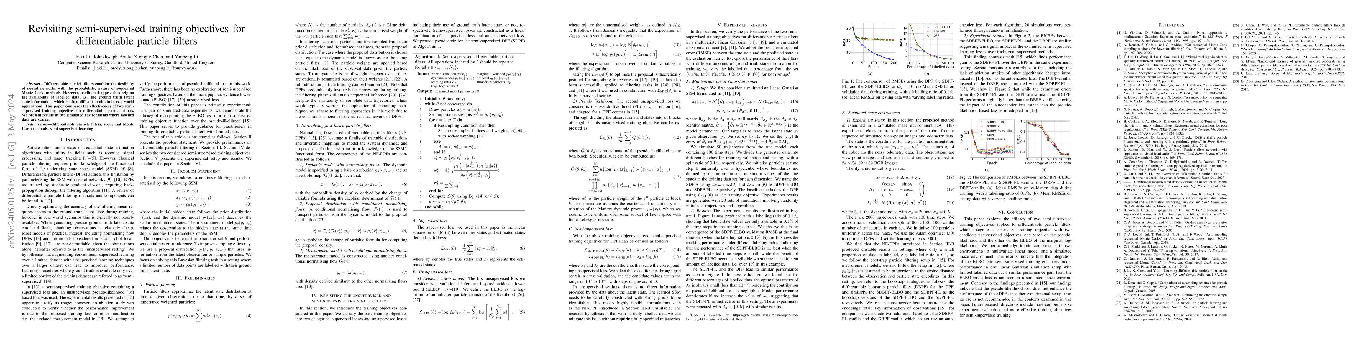 Thumbnail for Revisiting semi-supervised training objectives for differentiable
  particle filters