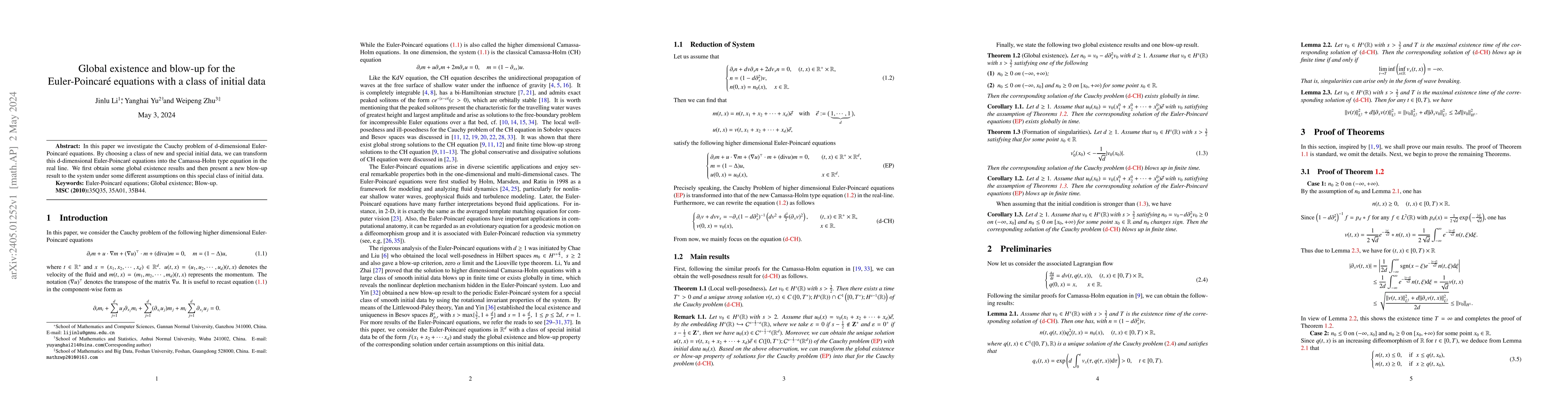 Thumbnail for Global existence and blow-up for the Euler-Poincar\'{e} equations with a
  class of initial data