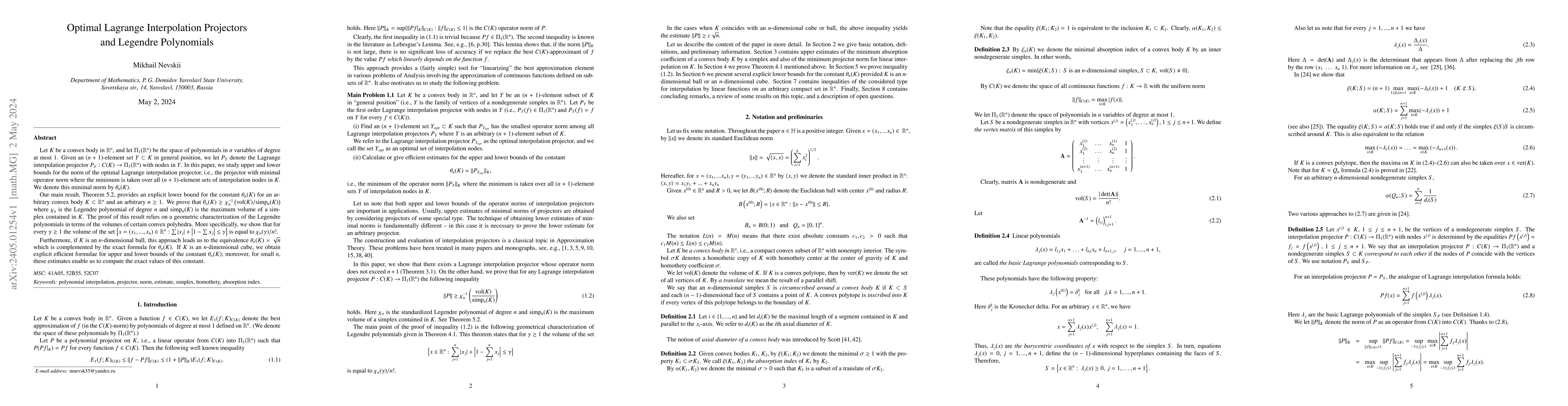 Thumbnail for Optimal Lagrange Interpolation Projectors and Legendre Polynomials
