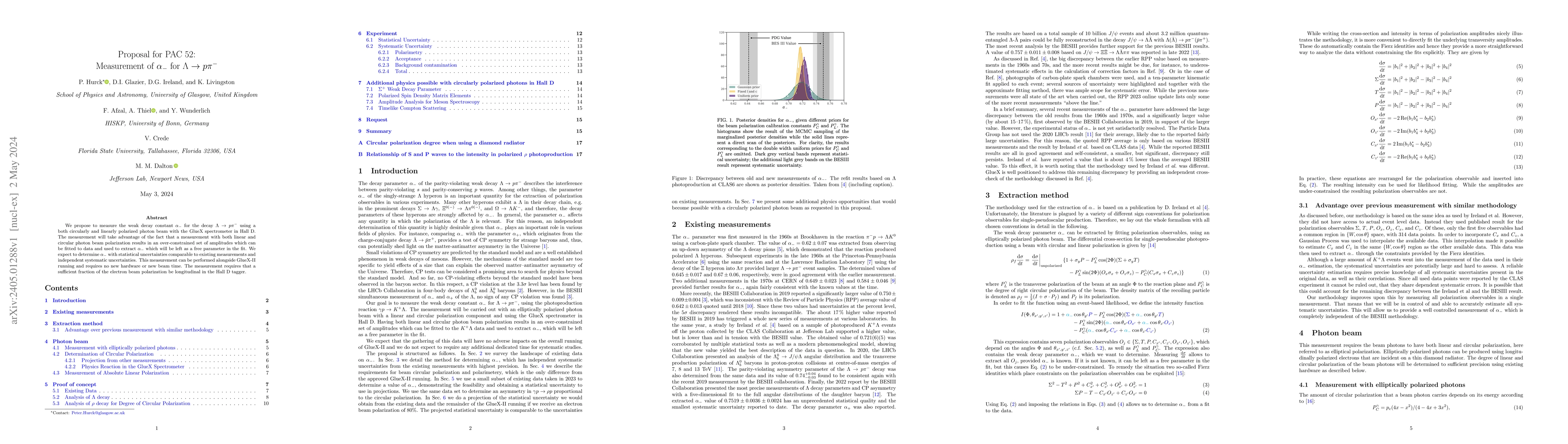 Thumbnail for Proposal for PAC 52: Measurement of $\alpha_-$ for $\Lambda\rightarrow
  p\pi^-$