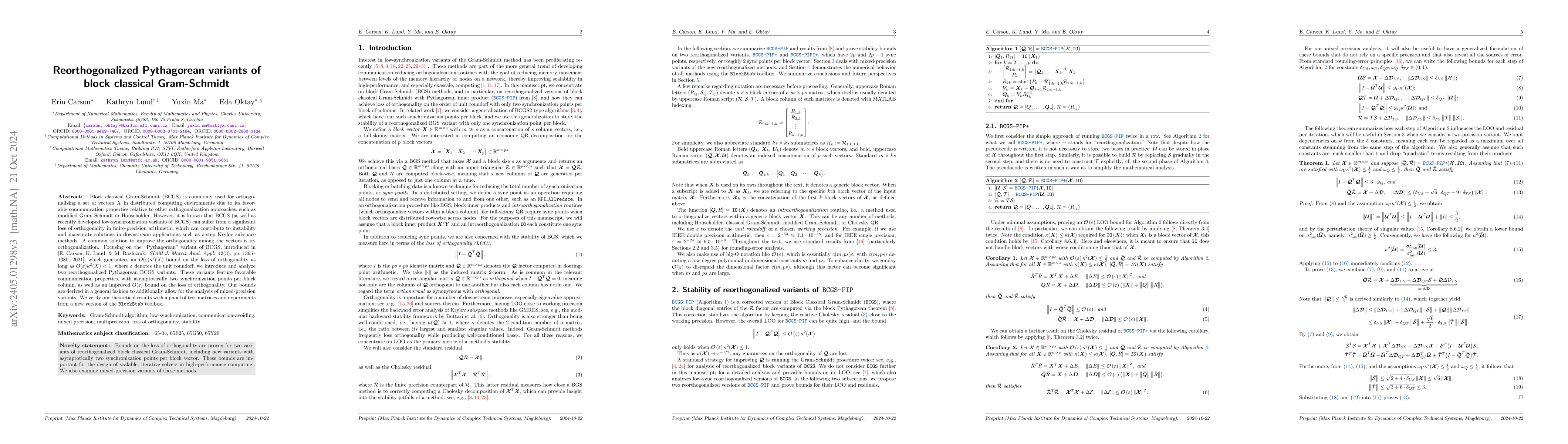 Thumbnail for Reorthogonalized Pythagorean variants of block classical Gram-Schmidt