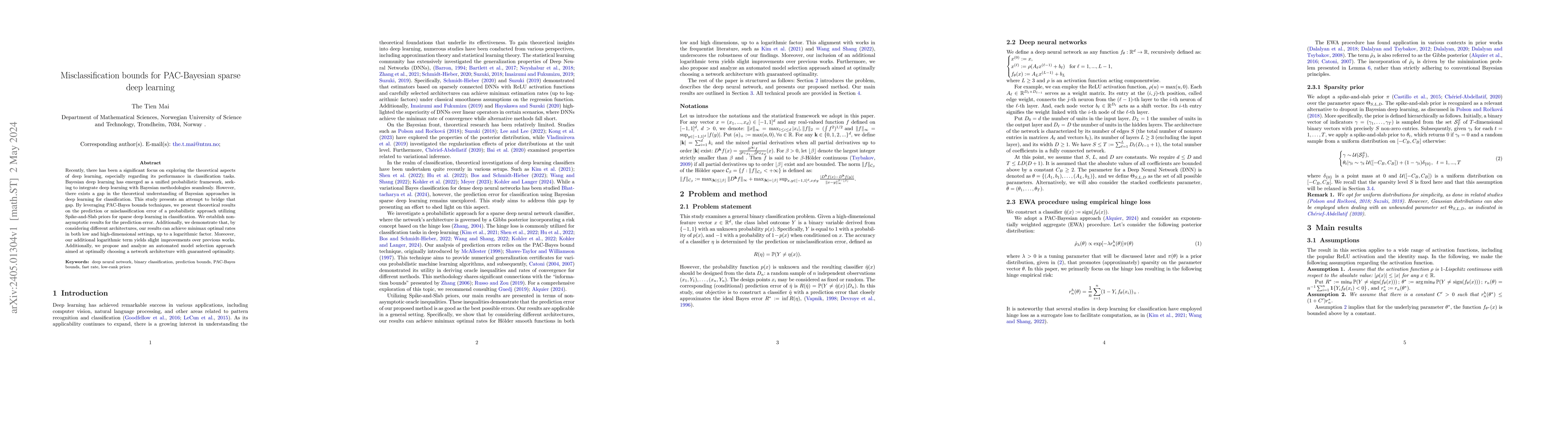 Thumbnail for Misclassification bounds for PAC-Bayesian sparse deep learning