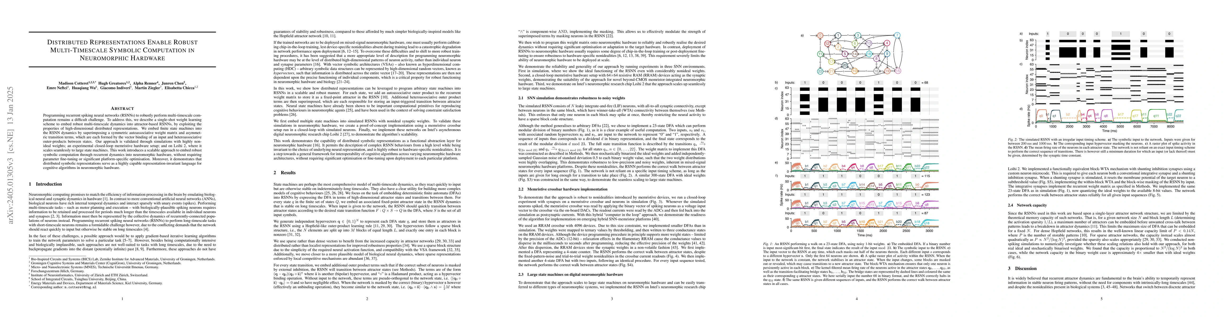 Thumbnail for Distributed Representations Enable Robust Multi-Timescale Symbolic
  Computation in Neuromorphic Hardware
