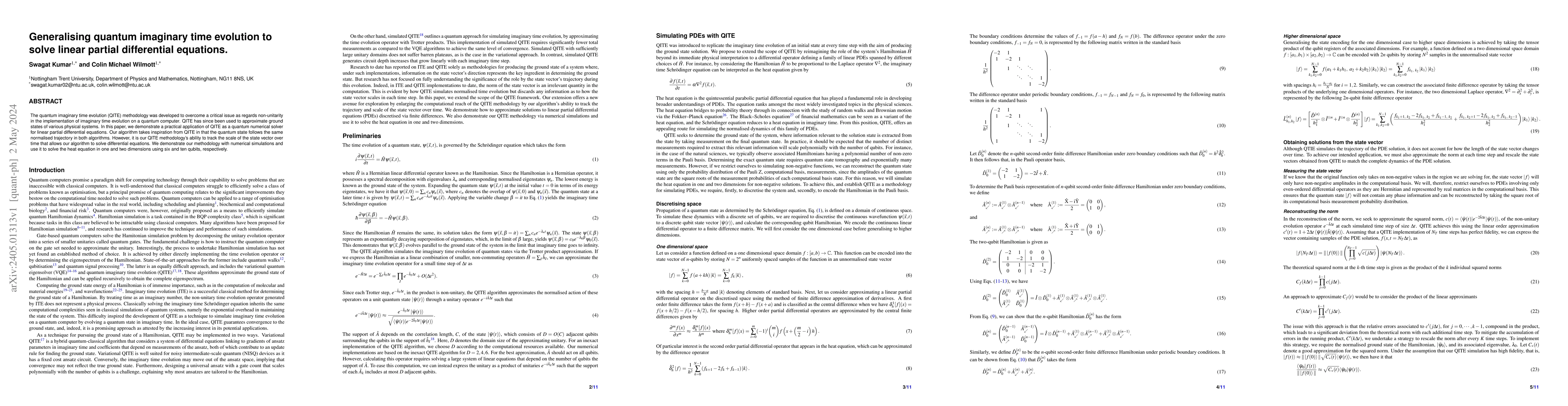 Thumbnail for Generalising quantum imaginary time evolution to solve linear partial
  differential equations