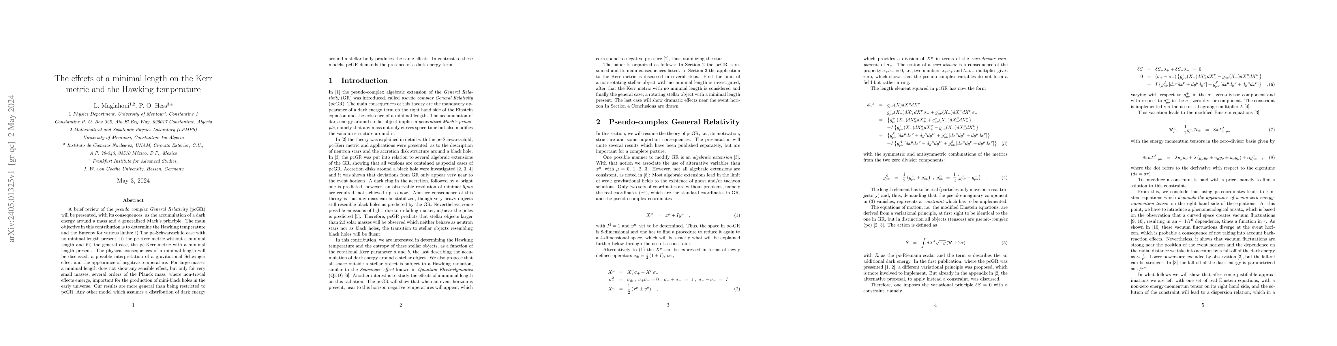 Thumbnail for The effects of a minimal length on the Kerr metric and the Hawking
  temperature