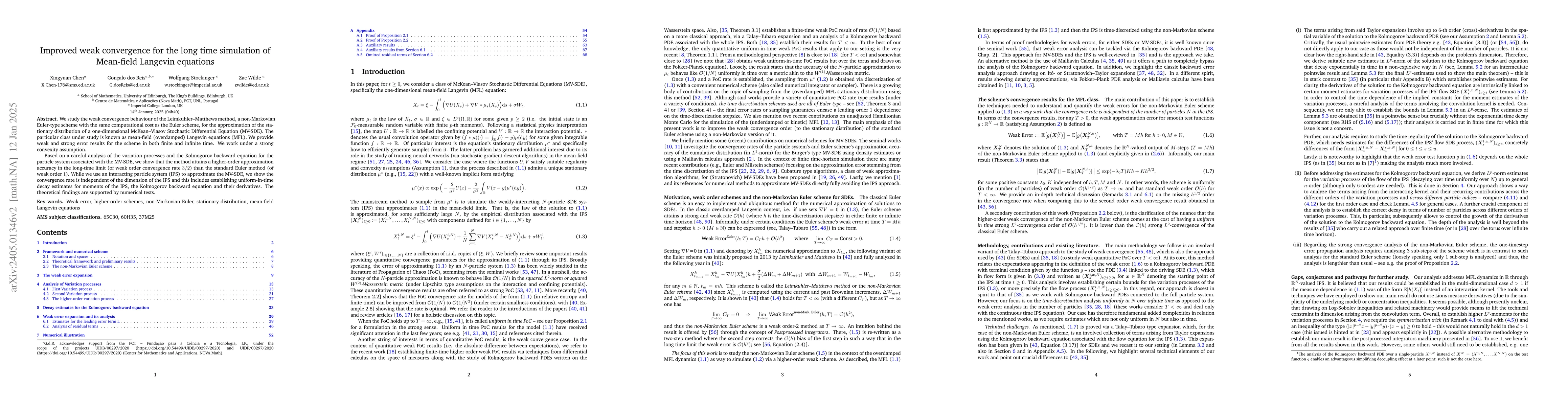 Thumbnail for Improved weak convergence for the long time simulation of Mean-field
  Langevin equations