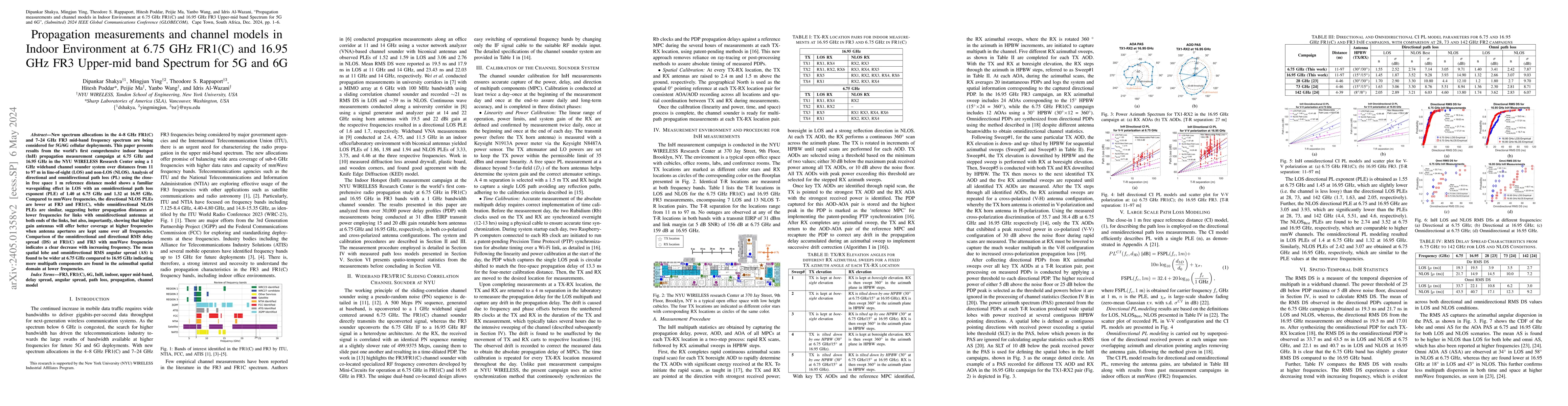 Thumbnail for Propagation measurements and channel models in Indoor Environment at
  6.75 GHz FR1(C) and 16.95 GHz FR3 Upper-mid band Spectrum for 5G and 6G