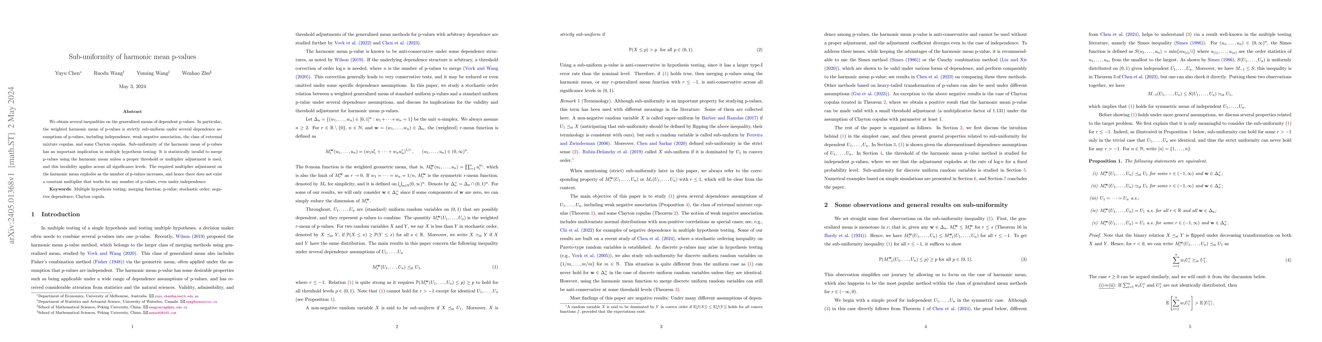 Thumbnail for Sub-uniformity of harmonic mean p-values