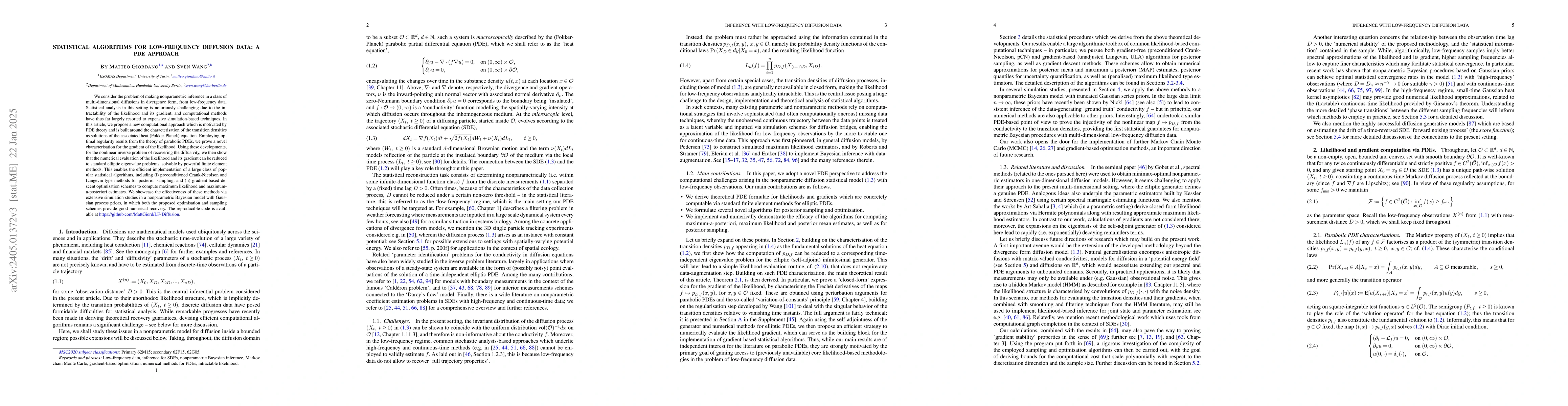 Thumbnail for Statistical algorithms for low-frequency diffusion data: A PDE approach