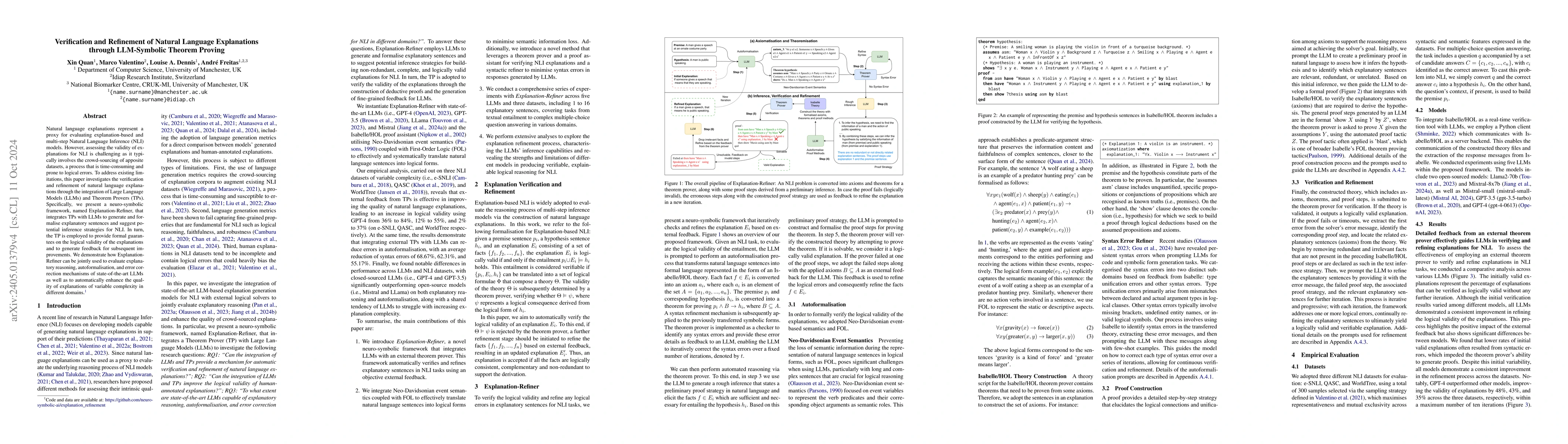 Thumbnail for Verification and Refinement of Natural Language Explanations through
  LLM-Symbolic Theorem Proving