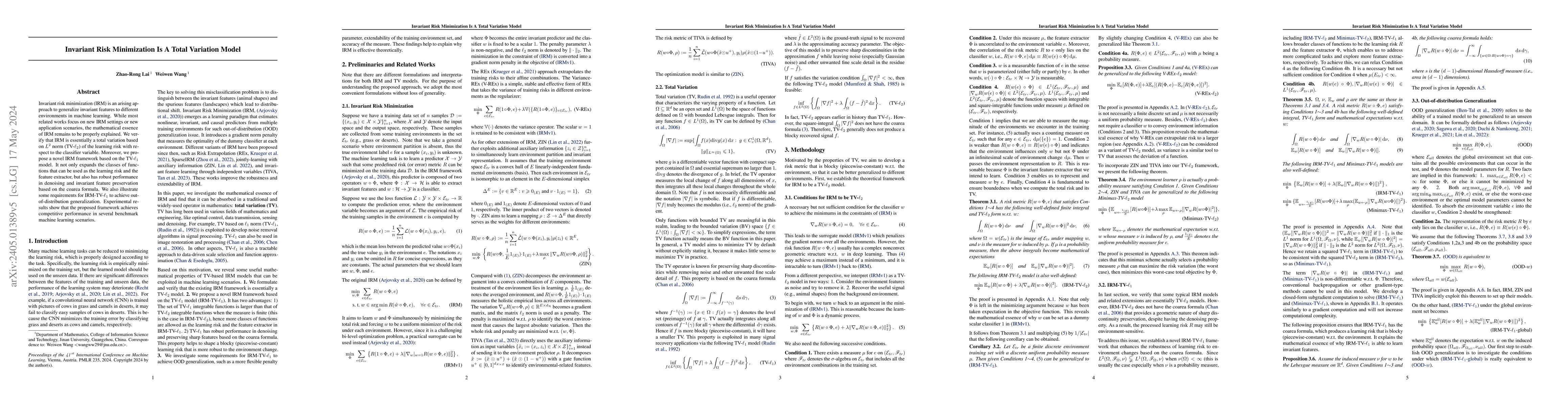 Thumbnail for Invariant Risk Minimization Is A Total Variation Model