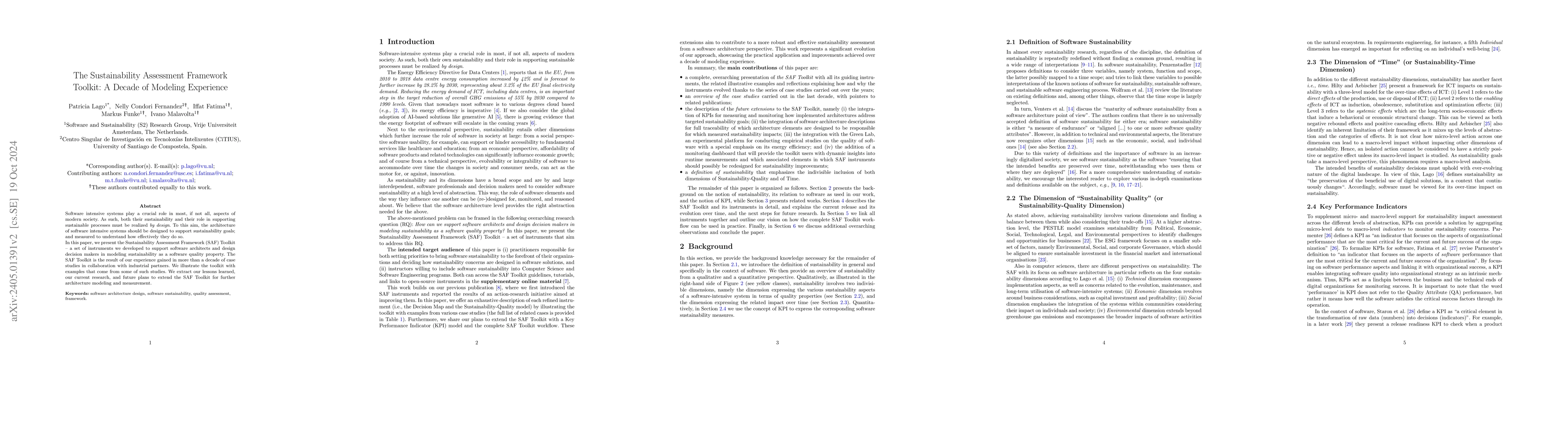 Thumbnail for The Sustainability Assessment Framework Toolkit: A Decade of Modeling
  Experience