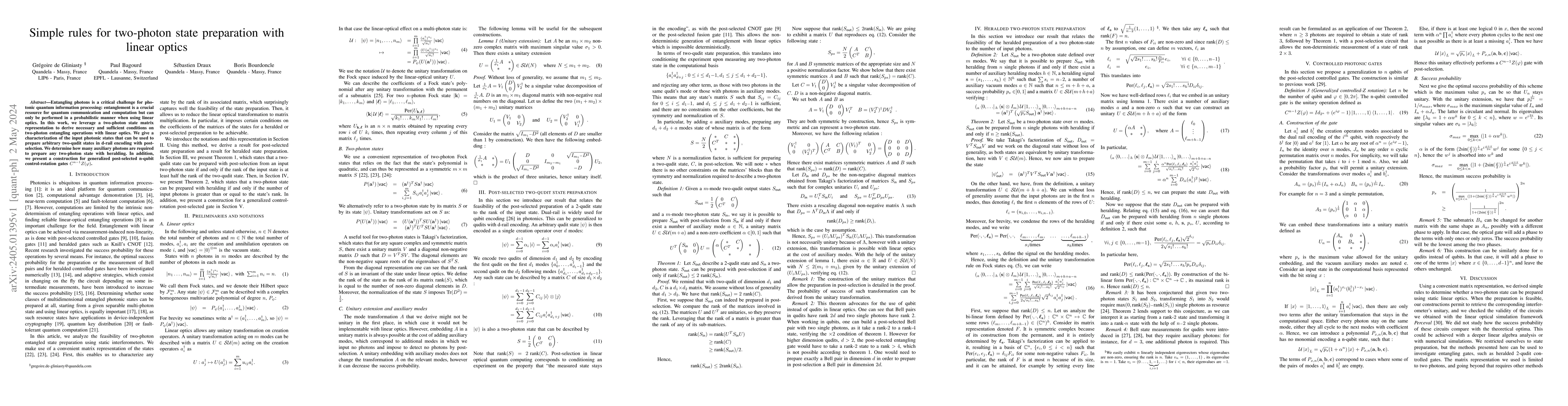 Thumbnail for Simple rules for two-photon state preparation with linear optics