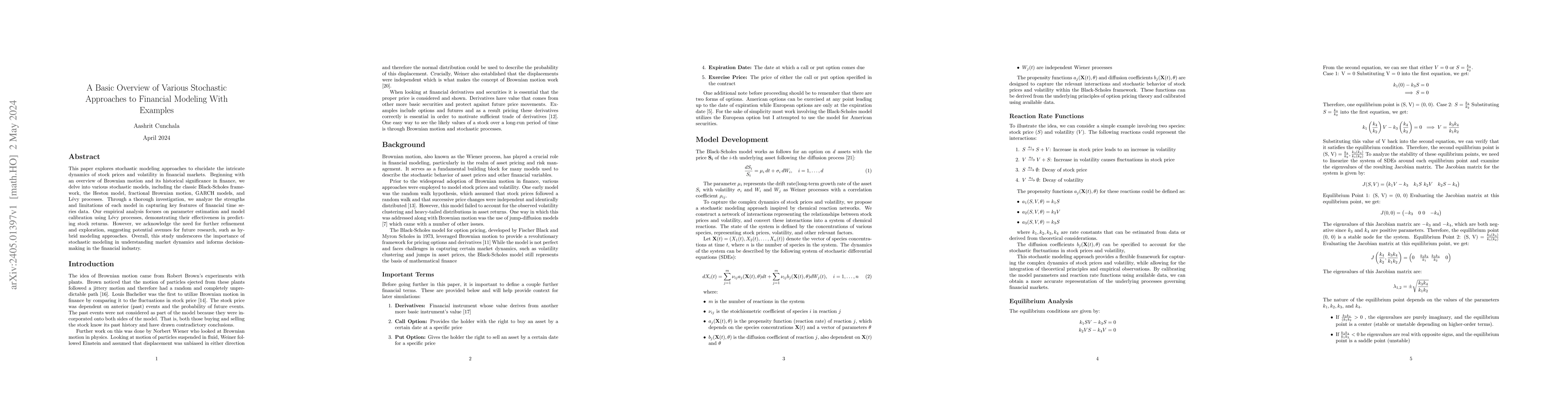 Thumbnail for A Basic Overview of Various Stochastic Approaches to Financial Modeling
  With Examples