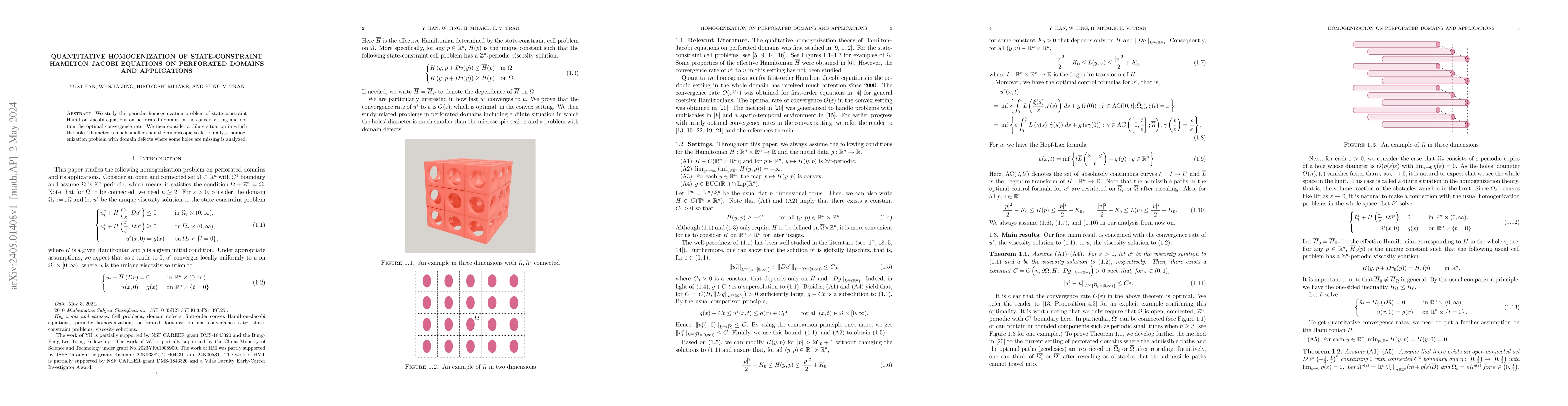 Thumbnail for Quantitative homogenization of state-constraint Hamilton--Jacobi
  equations on perforated domains and applications