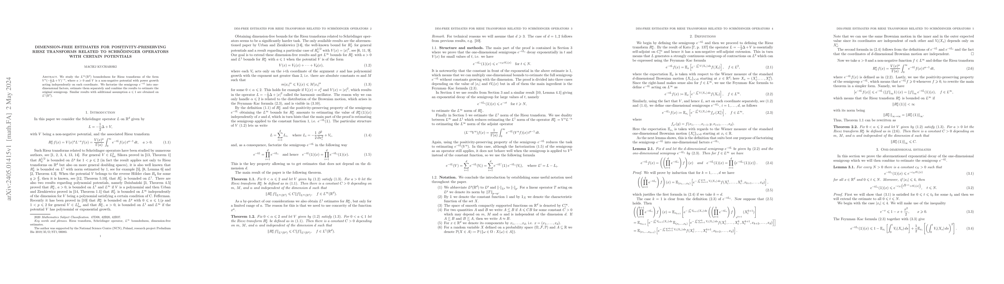 Thumbnail for Dimension-free estimates for positivity-preserving Riesz transforms
  related to Schr\"odinger operators with certain potentials