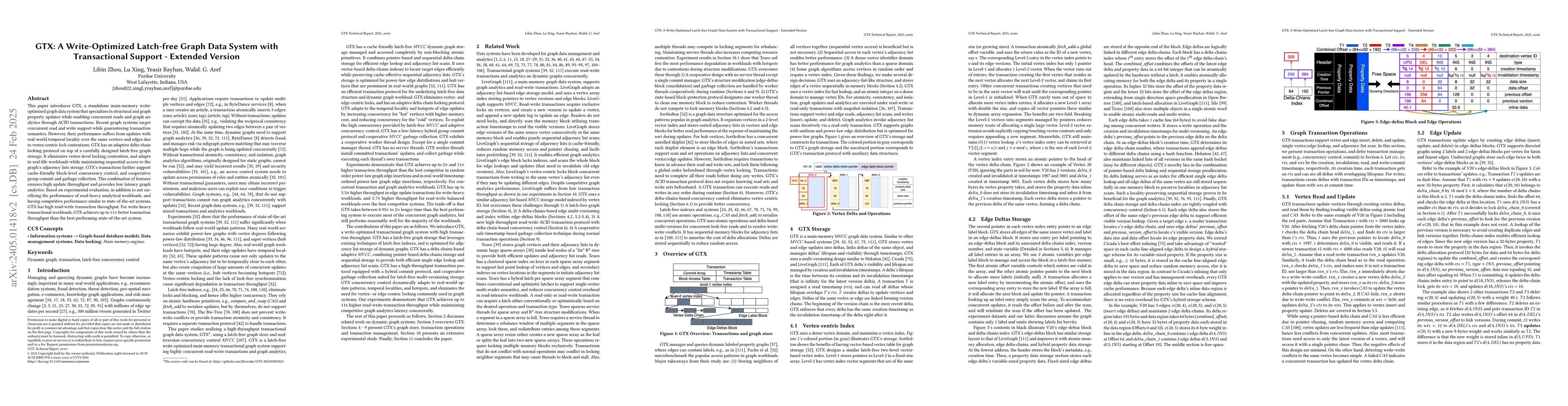 Thumbnail for GTX: A Write-Optimized Latch-free Graph Data System with Transactional
  Support