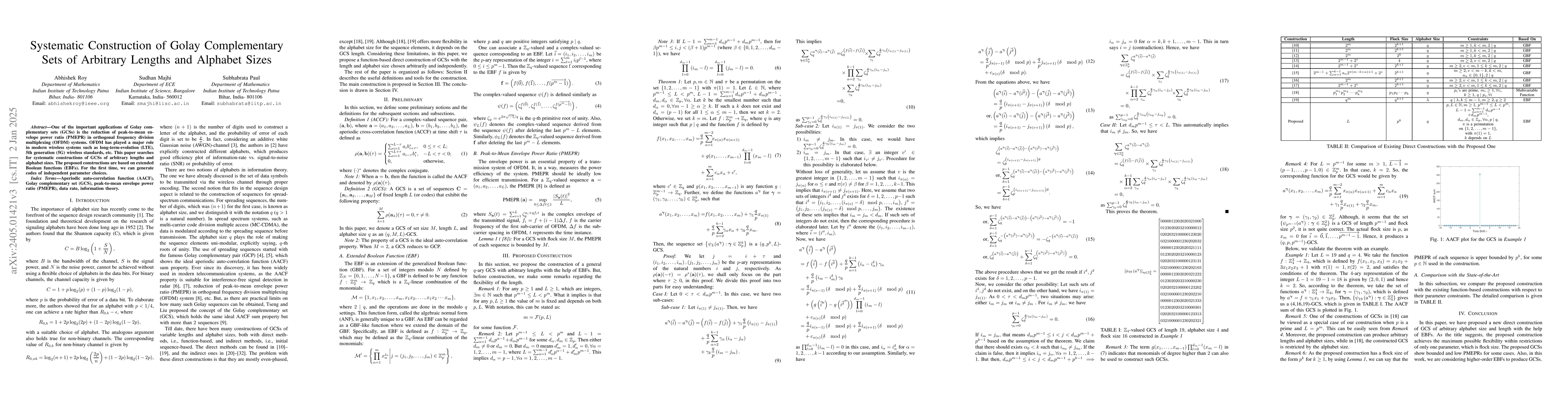 Thumbnail for Systematic Construction of Golay Complementary Sets of Arbitrary Lengths
  and Alphabet Sizes