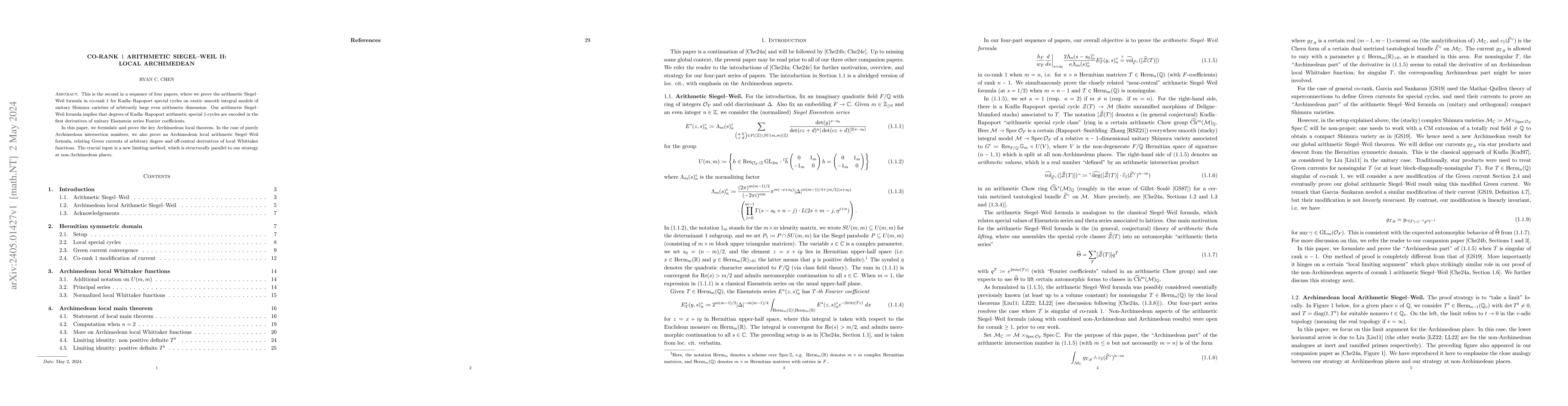 Thumbnail for Co-rank $1$ Arithmetic Siegel--Weil II: Local Archimedean
